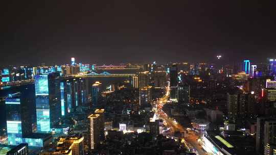 湖南长沙城市夜景交通航拍