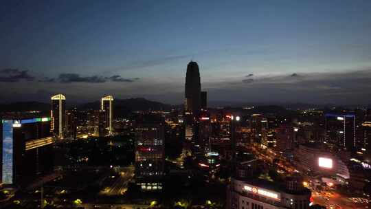 浙江台州城市夜幕降临夜景灯光航拍