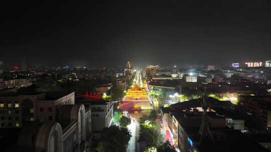 甘肃张掖钟鼓楼夜景航拍