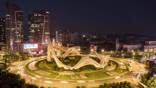 武汉光谷广场转盘夜景交通延时摄影视频素材模板下载