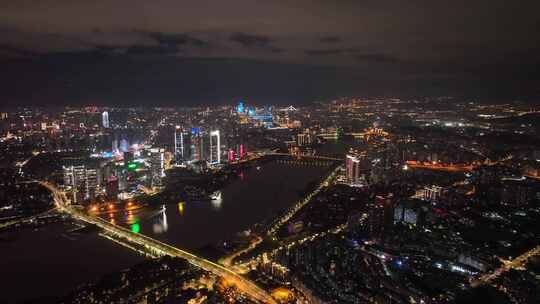 航拍福州闽江两岸风光夜景城市夜晚高空风景视频素材模板下载