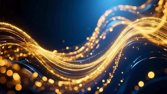 金色粒子光线流动舞台背景素材科技质感4K