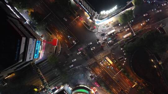 航拍湖南岳阳巴陵中路商业圈夜景视频素材模板下载