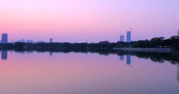 广州海珠湖湿地公园夕阳余晖自然唯美全景