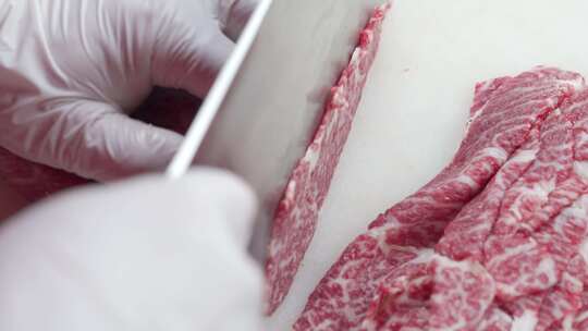 新鲜牛肉 牛肉纹路 牛肉花纹 切肉视频素材模板下载