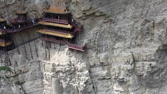 航拍山西大同悬空寺建筑风光