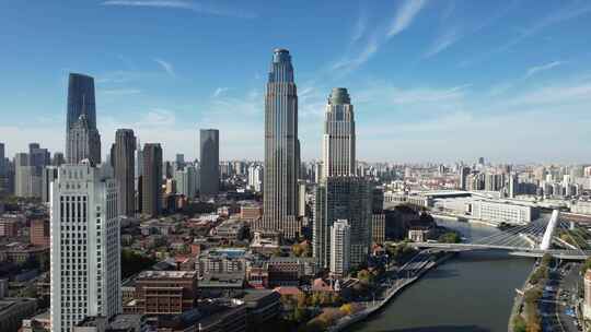 天津海河风景线城市天际线建筑风光航拍