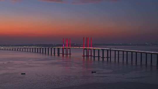 青岛胶州湾跨海大桥夜景航拍