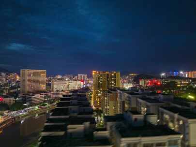 信宜市区夜景航拍延时，城市夜景航拍