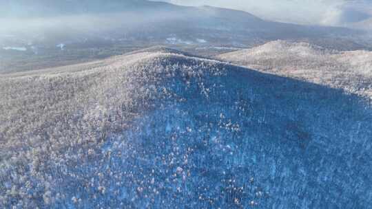 航拍林海雪原高山雾凇晨光冻雾