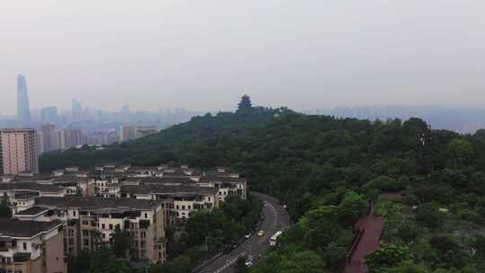 重庆鸿恩寺航拍鸿恩阁与嘉陵江两岸高楼大厦