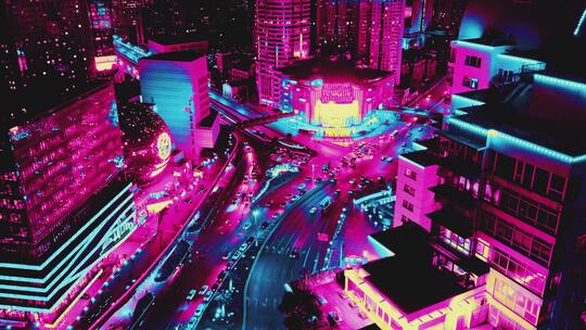 赛博上海夜景视频素材模板下载