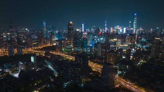上海城市夜景航拍延时-黄埔望向陆家嘴