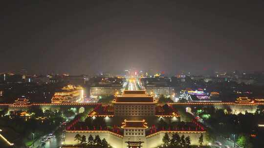 陕西西安永宁门夜景西安城墙夜景航拍