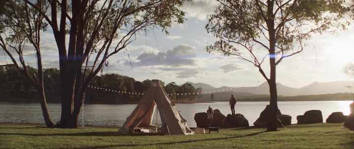 露营，湖，山，帐篷