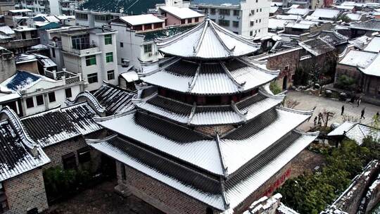 长汀古城卧龙书院雪景