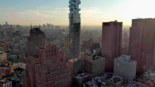 城市航拍纽约曼哈顿翠贝卡积木大厦日出朝霞视频素材模板下载
