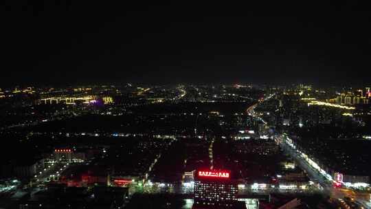 河南商丘城市大景夜景灯光航拍