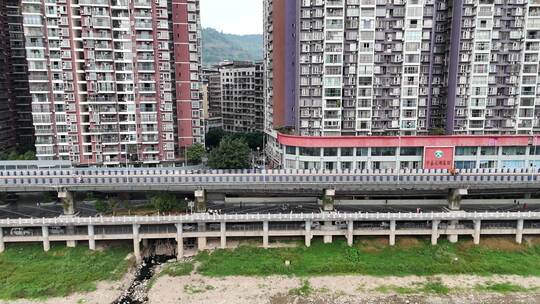 四川达州州河边高楼建筑航拍