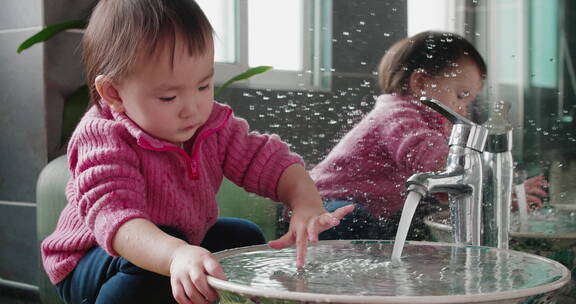 小孩洗手玩耍玩水