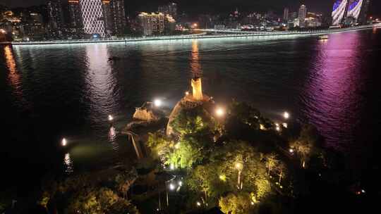 厦门思明区鼓浪屿航拍郑成功雕像夜晚夜景福视频素材模板下载