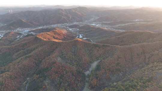 航拍4K晨曦中的秋季千山