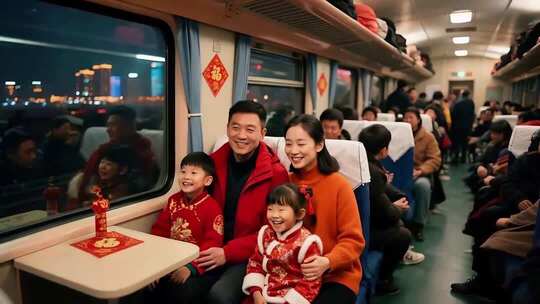 火车上过年的家庭团聚场景