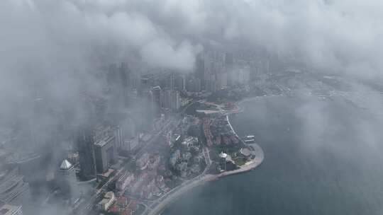 青岛海水第三海水浴场海岸线城市中心风光