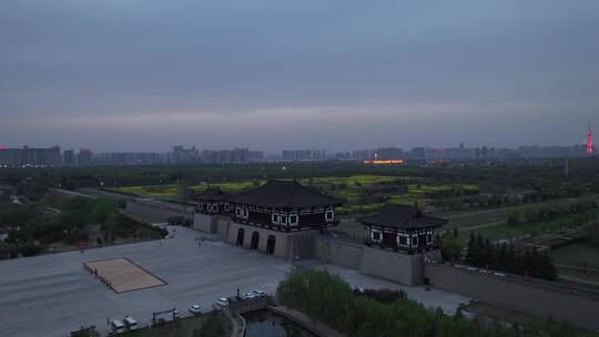 高清航拍城市边春天油菜花田野空镜