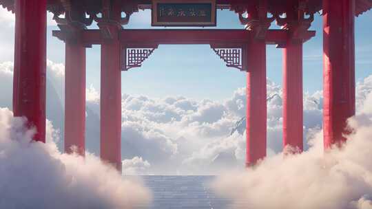 中国风开场动画，云上天宫和古代建筑