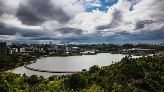 4k延时城市湖泊水库公园