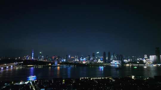 武汉夜景航拍长江两岸夜景城市夜晚建筑风光