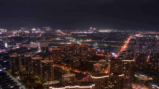 丽水新湖国际夜景后退航拍