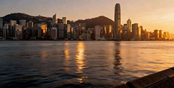 香港城市建筑日落景观
