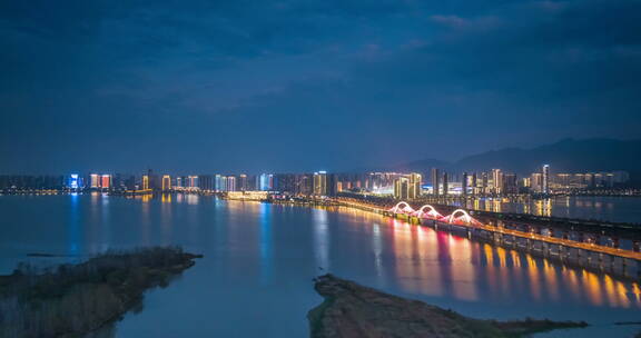 九江八里湖夜景航拍延时