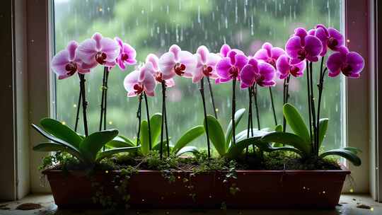 4k雨后窗台水仙花插花舞台背景