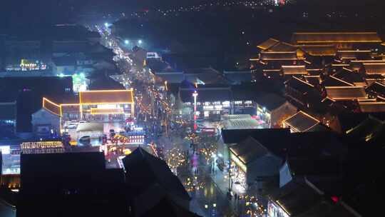 河南商丘古城雪景夜景航拍