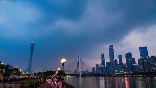 广州夜景延时珠江新城市中心高楼大厦