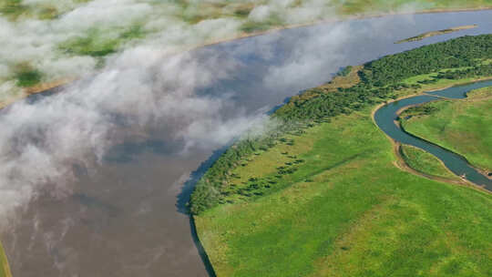草原云海、草原上的河流、九曲黄河第一湾视频素材模板下载