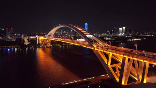 上海卢浦大桥夜景航拍