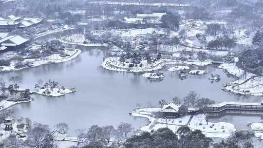 航拍扬州瘦西湖大明寺观音山宋夹城园林雪景