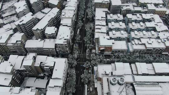 城市住宅小区冬天雪景航拍