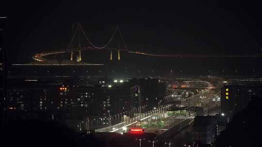 深中通道夜景公路地铁与飞机同框