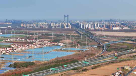 航拍远眺上海临港新片区滴水湖临港新城全景