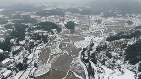 航拍冬天农田水田雪景视频素材模板下载