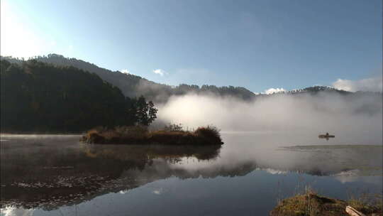 清晨湖面雾气实拍视频素材