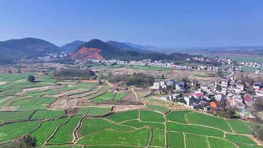 乡村田野村庄航拍全景