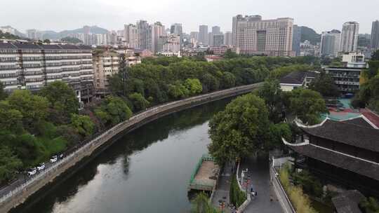 航拍贵阳甲秀楼城市街道建筑大气风光