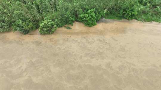 暴雨过后的乡村河流浑浊河水黄色水流航拍河视频素材模板下载