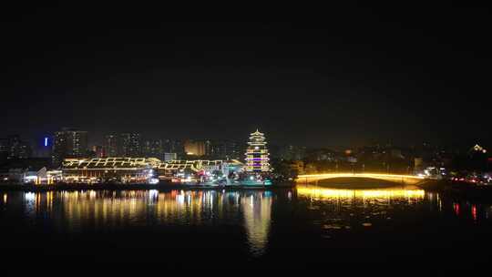 惠州合江楼夜景航拍东江夜晚风光河流风景